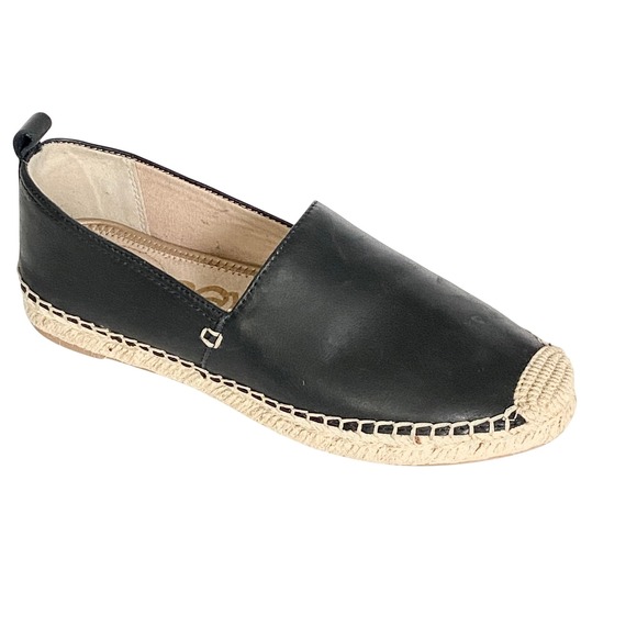 Sam Edelman Shoes - Sam Edelman Khloe Black Leather Espadrille Flats Jute Cap Toe Slip On Shoes 7M